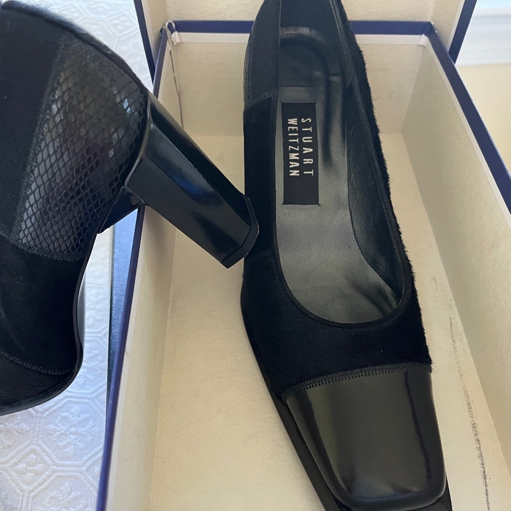 Stuart Weitzman Anna Black Peau Pump Heels, sz 8